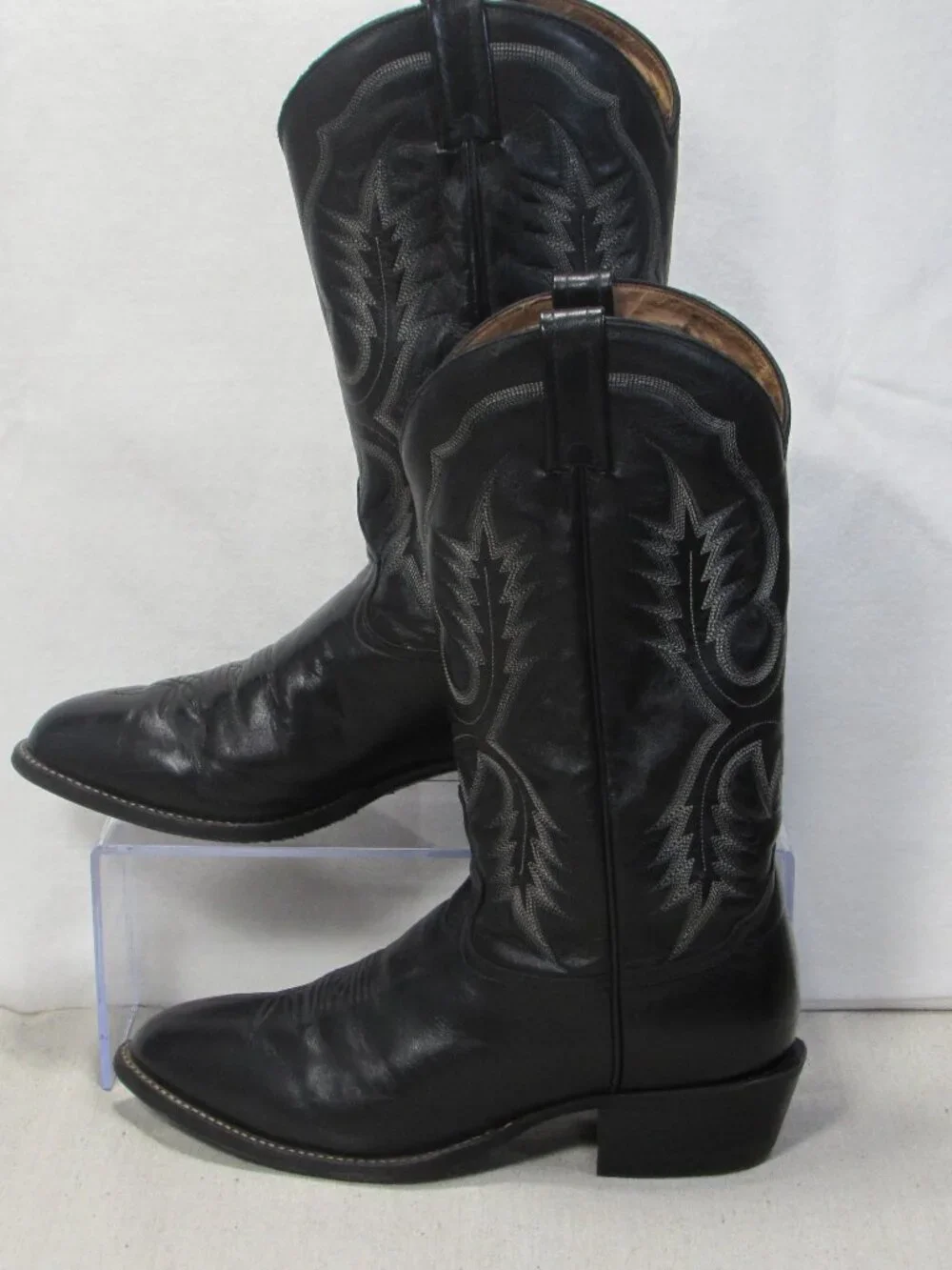 Tony Lama Black Leather Cowboy Boots Men's Size 9.5 D Made in USA 2007